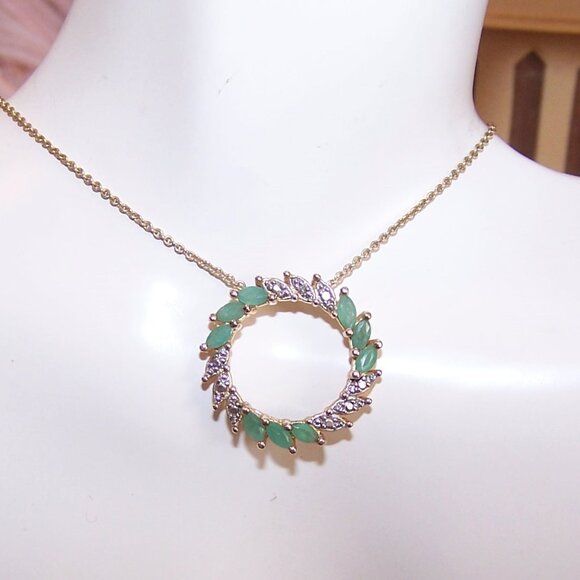 ROSS SIMONS Sterling Silver Vermeil Emerald Diamond Eternity Pendant w/16" Chain - Picture 1 of 9